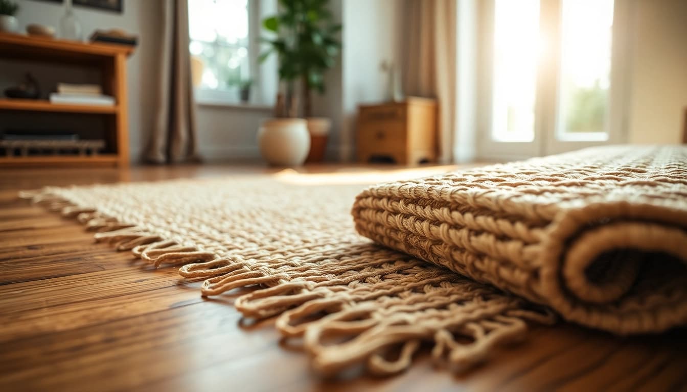 Nagermatte in einem gemütlichen Wohnzimmer, unterstreicht natürliche Materialien und Nachhaltigkeit.
