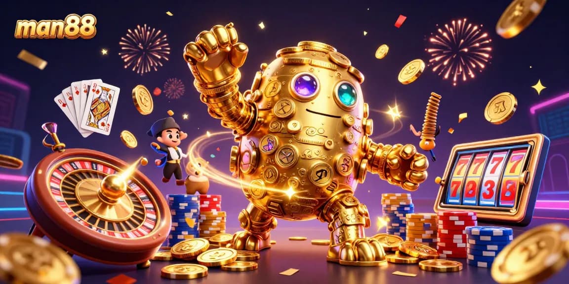 Spin the reels and win big with man88 at a vibrant casino scene bursting with energy.