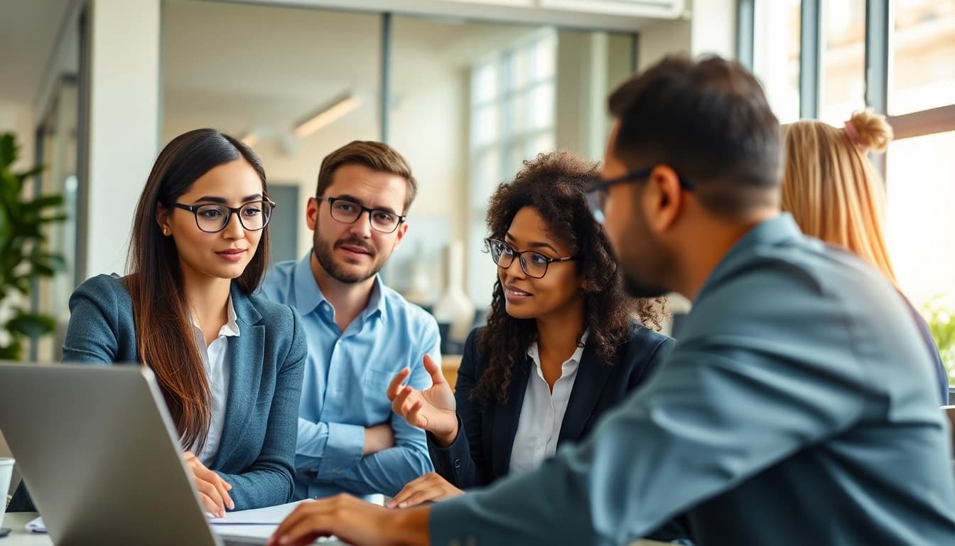 Headhunter Ingenieure in modernem Büro, engagierte Berater und Ingenieure bei Meeting.
