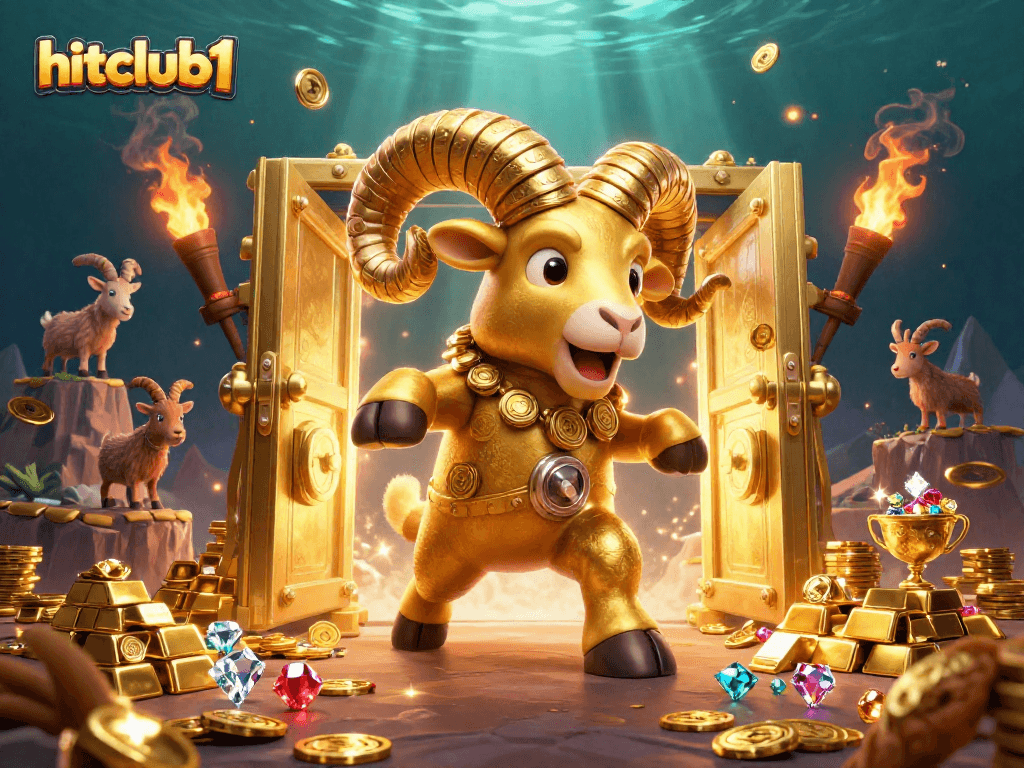 Experience hitclub1's vibrant casino scene with golden treasures and dramatic characters, capturing excitement.