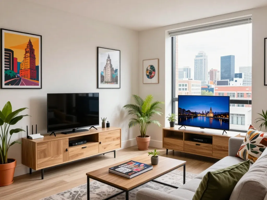 Airbnb management Liverpool: stylish apartment inviting guests with ample natural light and modern decor.