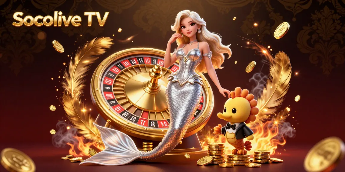 Socolive TV energizes the gaming experience with a stunning 3D scene, featuring a glamorous woman beside a roulette wheel and exciting casino elements.