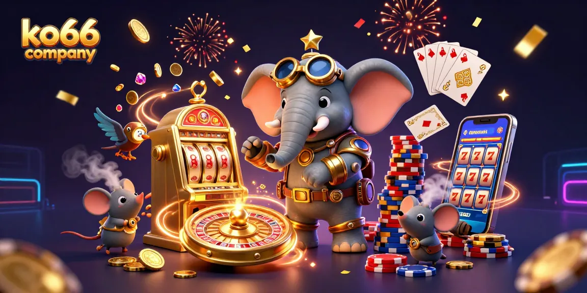 Engage with thrilling gaming action at ko66 company featuring a steampunk elephant and vibrant casino elements.