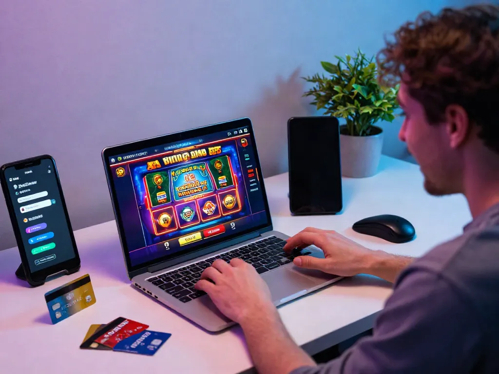 Exciting gaming setup illustrating the use of credit card casino sites with vibrant games and payment options.