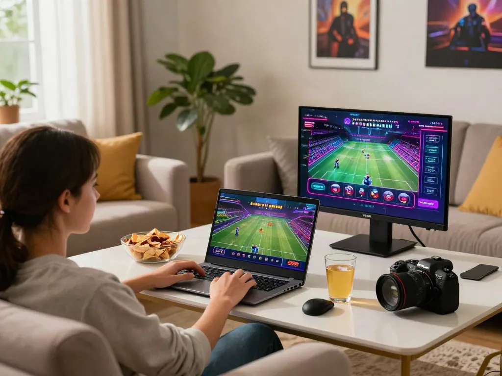 Engaging online gaming experience at https://sky88tg.com/ with colorful game graphics and a cozy setup.