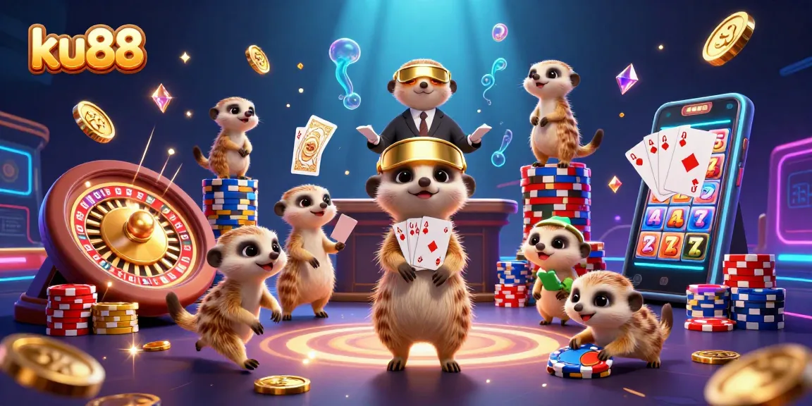 Engage in vibrant casino action with ku88's meerkat pit boss and coin-rich atmosphere.