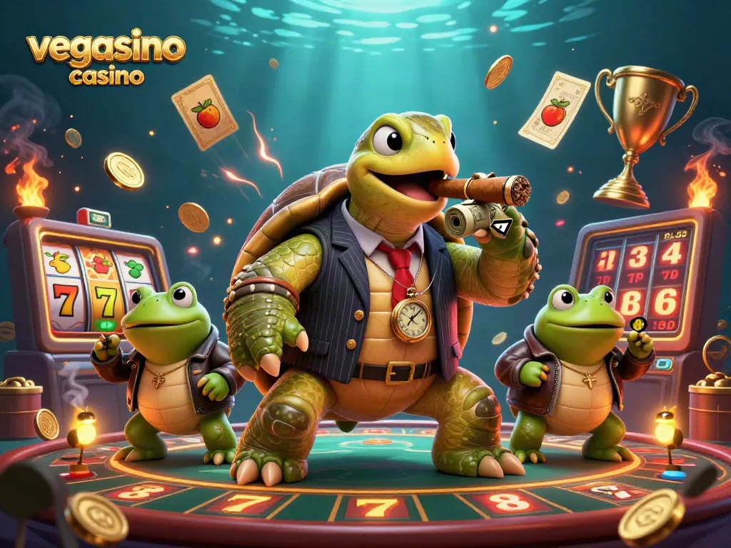 Win big at vegasino casino with colorful slot reels and vibrant casino elements.