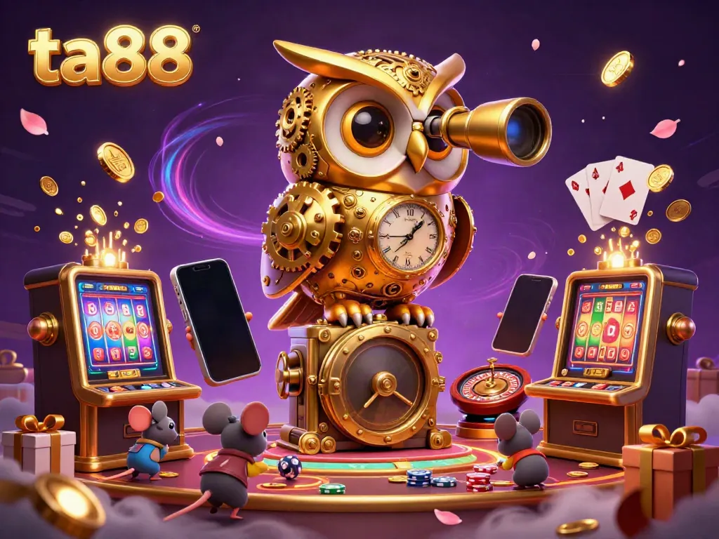Engage in thrilling slot gameplay with ta88, where a golden owl oversees the casino action.