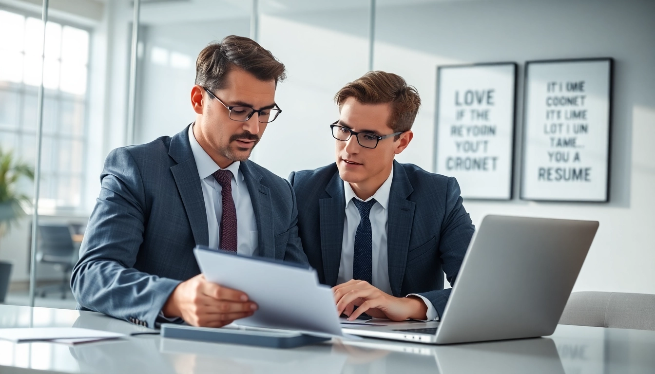 Headhunter Ingenieure berät in einem modernen Büro mit Laptop und Lebensläufen.