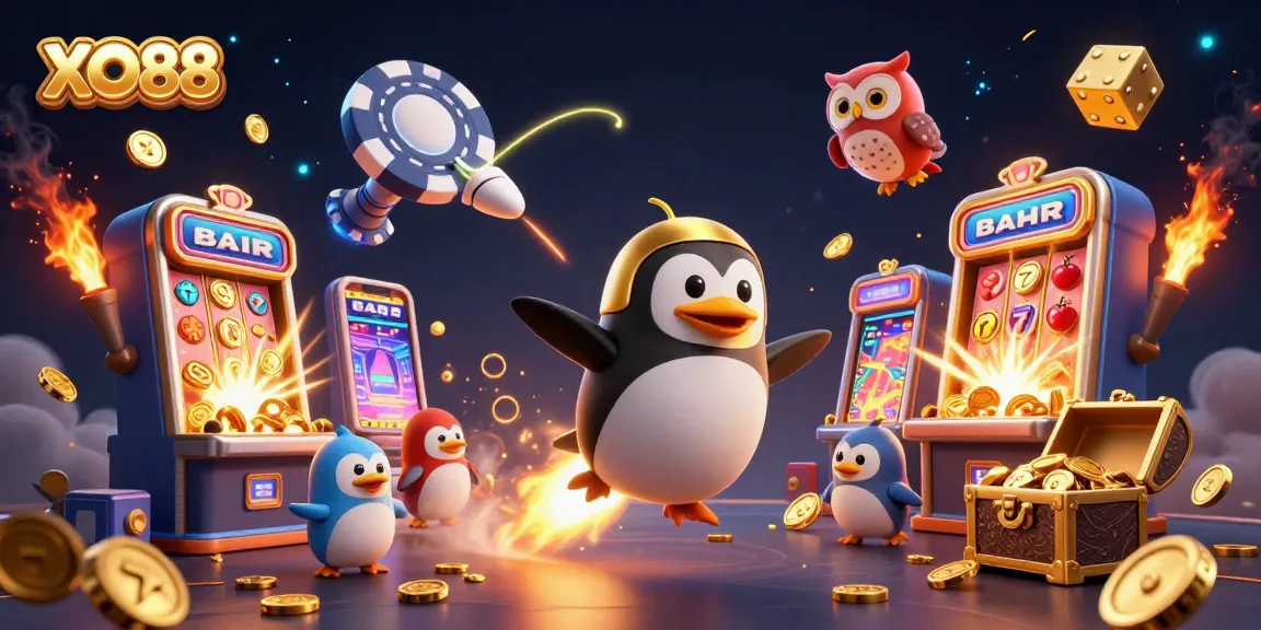 Experience thrilling casino adventures with XO88 in this vibrant 3D illustration showcasing action-packed gameplay elements.