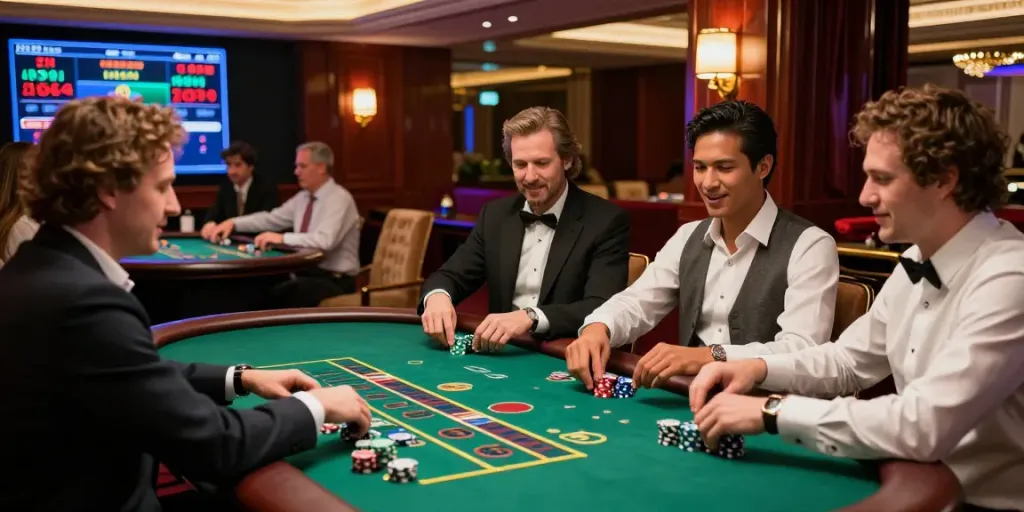 Engaged players at UK88 casino enjoying Baccarat with vibrant atmosphere and real-time stats.