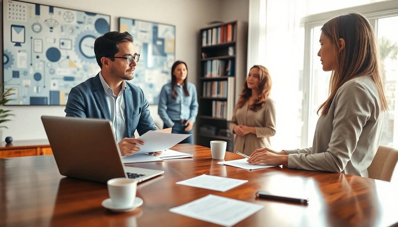 Headhunter IT engaging with diverse IT candidates in a bright office setting.