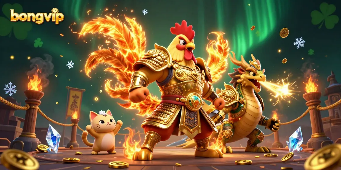 Experience the thrill of bongvip's dynamic gaming scene with warrior characters and vibrant action elements.
