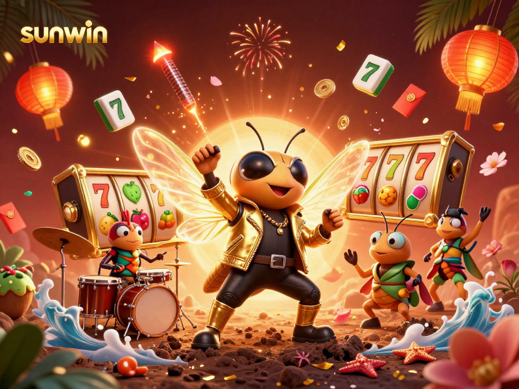 Join the excitement with sunwin as the cicada rock star takes center stage in a vibrant casino scene.