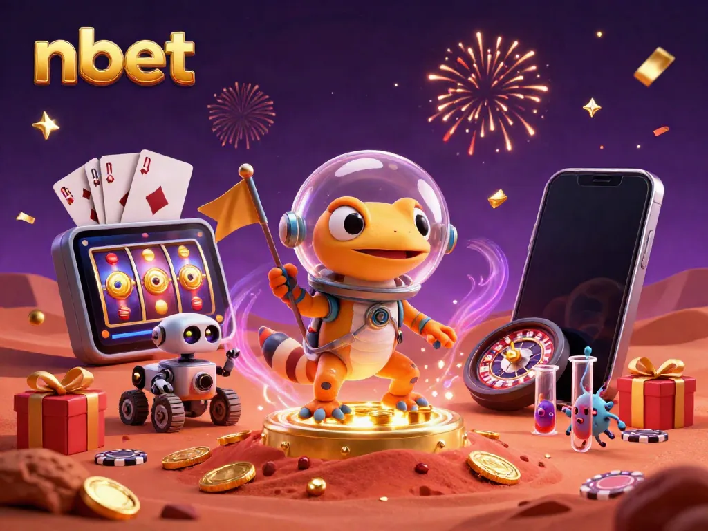 Experience thrilling games at Nbet's vibrant casino world with a charming Martian gecko!