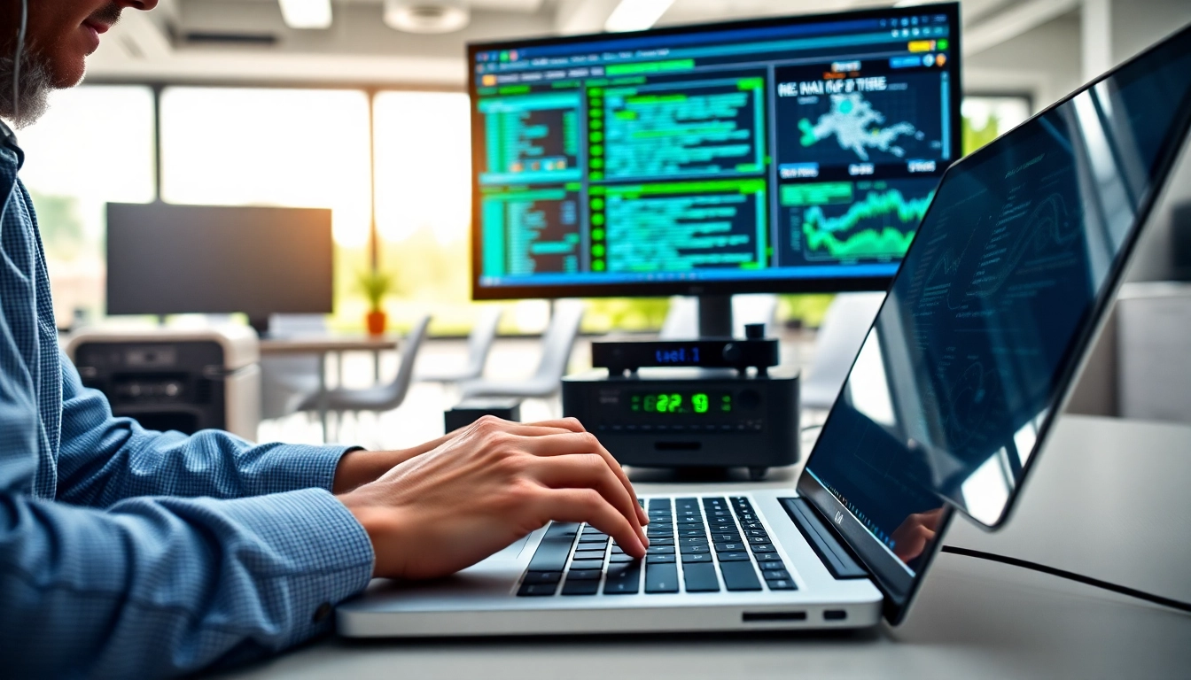 IT Support specialist monitoring systems in a bright and modern office environment.