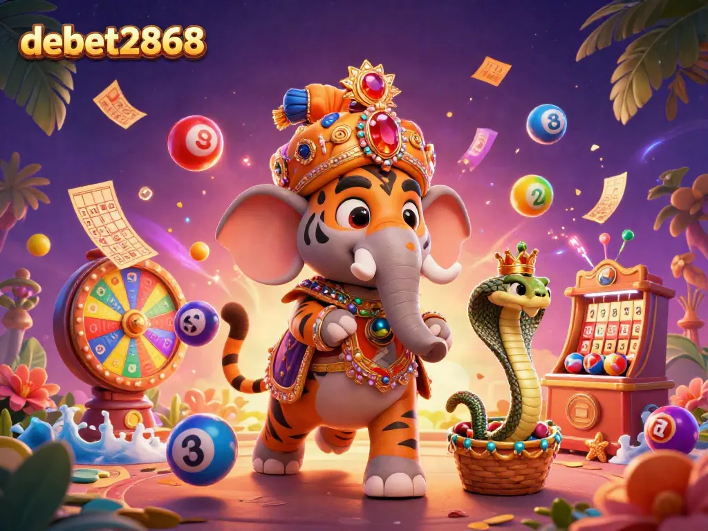 Experience thrilling wins with debet2868 as a 3D cartoon scene unfolds with rich colors and dynamic elements.