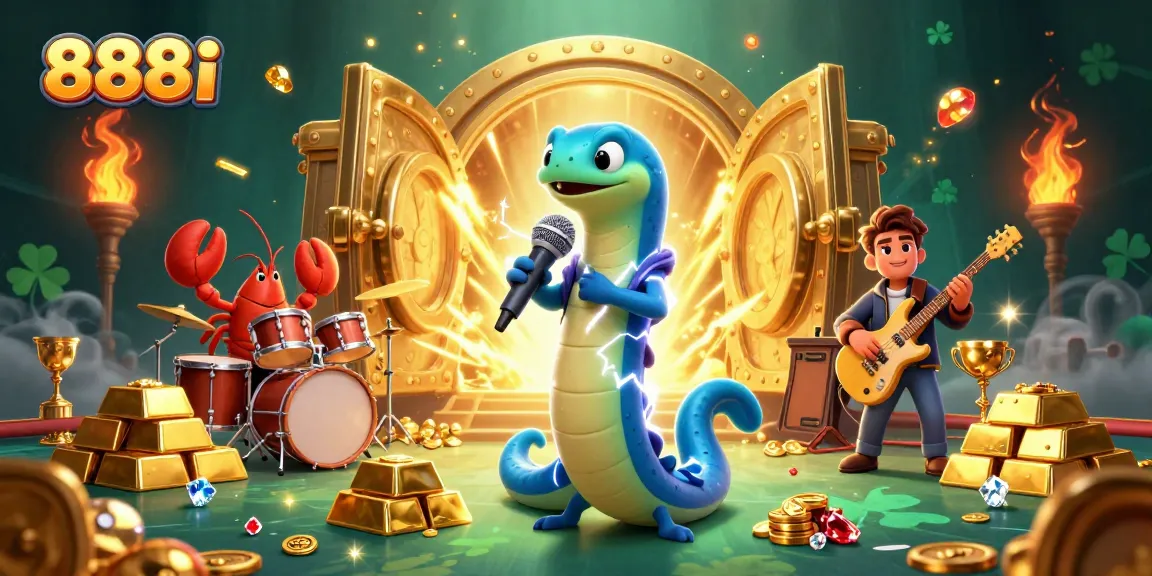Experience the thrill of 888i with dynamic characters in an underwater casino scene featuring gold treasures and lively music.