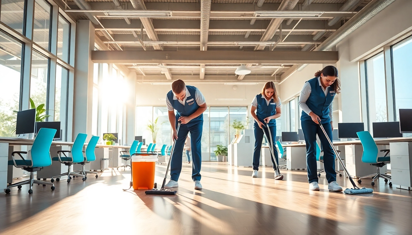 Effektive Gebäudereinigung Ulm durch ein engagiertes Team in modernem Büro.