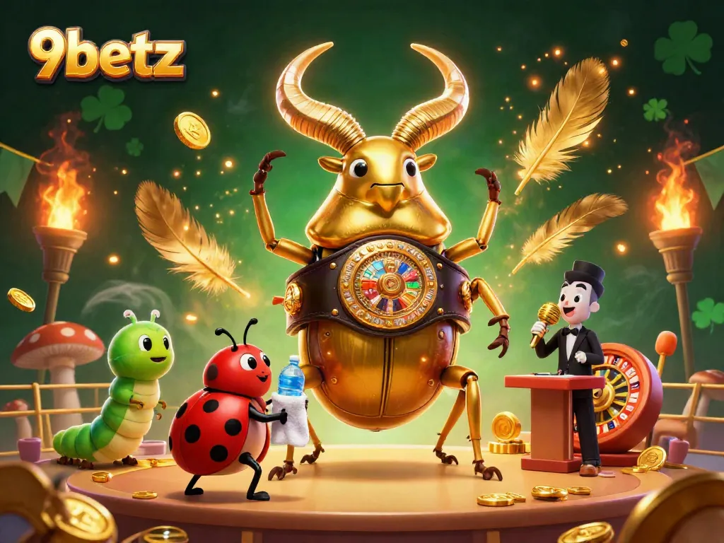 Experience thrilling gaming at 9betz, the energetic clash of characters in a vibrant casino setting.
