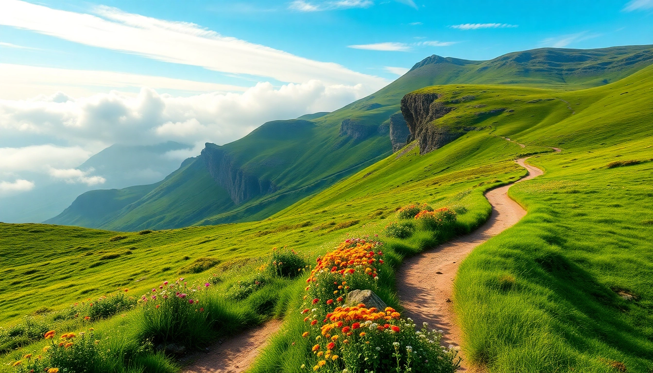 Kerry Way Fernwanderweg showcasing a beautiful trail amidst lush greenery and mountains.