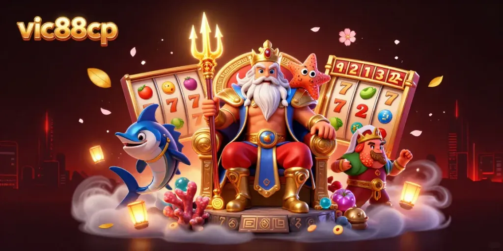 Experience thrilling jackpots and exciting slots with vic88cp, featuring a vibrant casino scene.