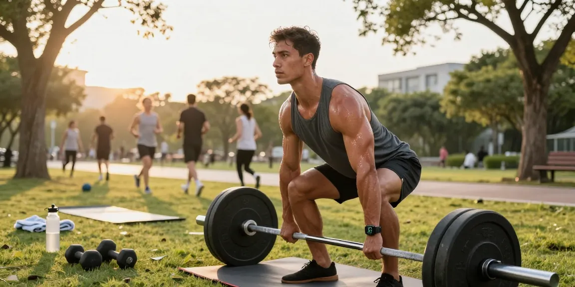 Anabolika Shop Deutschland Trainingsszene mit Bodybuilder, der im Freien einen Kreuzheben ausführt und Stärke sowie Fitness demonstriert.