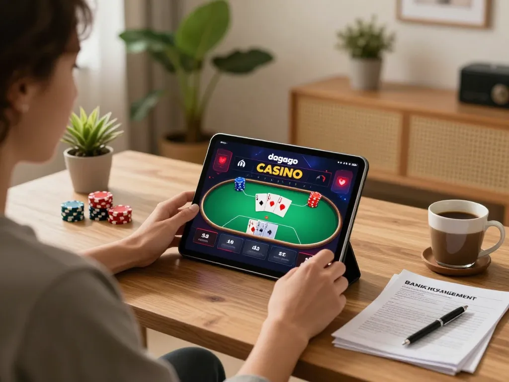 Engaging in live poker on dagago app while managing bankroll from home.