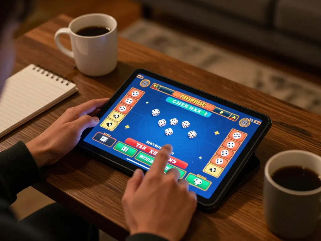 Engaging tai xiu online gameplay on a tablet in a cozy living room