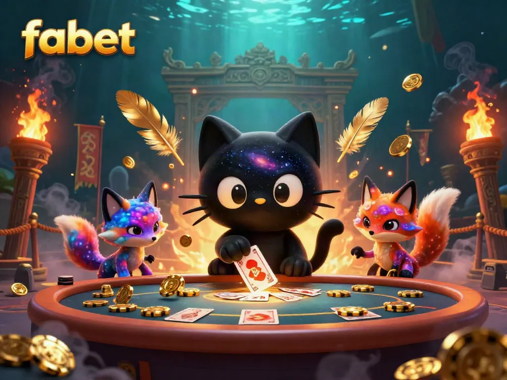 Experience the thrill of fabet gaming with vivid characters at a cosmic casino table.