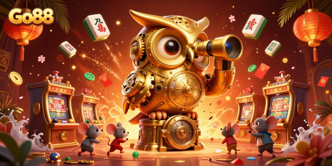 Experience thrilling gameplay at Go88 with a festive 3D casino scene showcasing vibrant characters and elements.