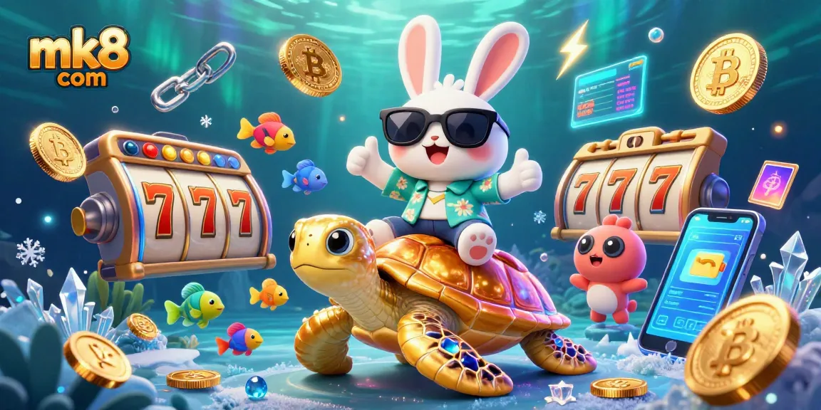 Engage in thrilling jackpot action with mk8 com's vibrant casino illustration featuring a lucky rabbit and golden turtle.
