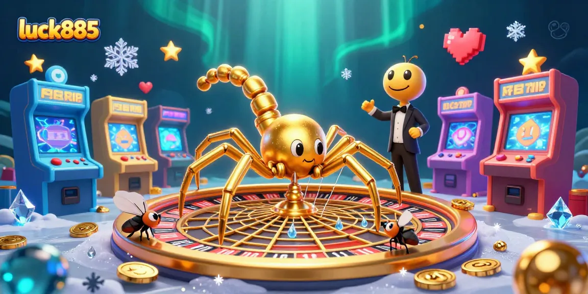 Engage in thrilling gaming at luck885 with a vibrant scene of a golden spider and centipede croupier.