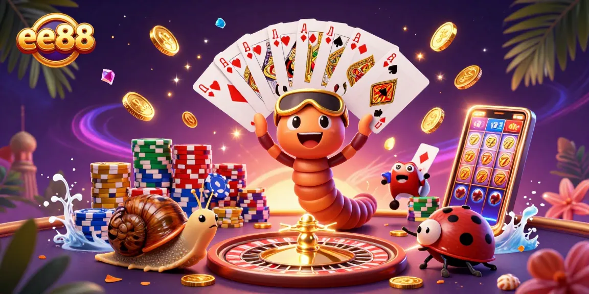 Experience the thrilling gameplay at ee88 with animated characters, cards, and casino elements.